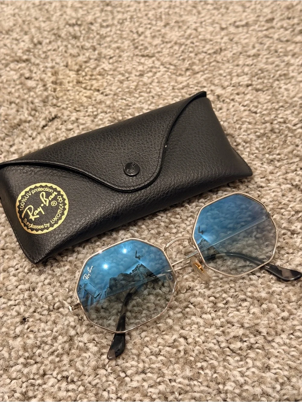 Ray-Ban Octagonal Sunglasses with Blue Gradient Lenses